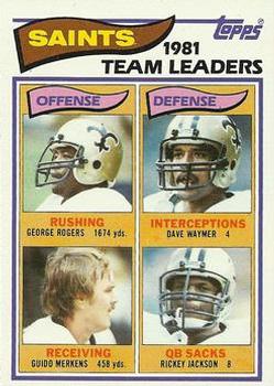 1982 Topps #404 George Rogers / Dave Waymer / Guido Merkens / Rickey Jackson Front