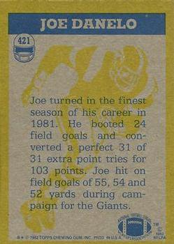 1982 Topps #421 Joe Danelo Back