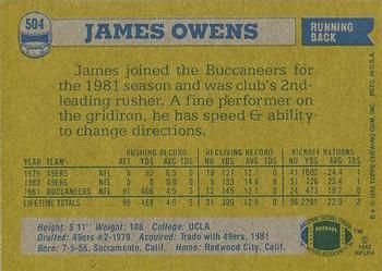1982 Topps #504 James Owens Back