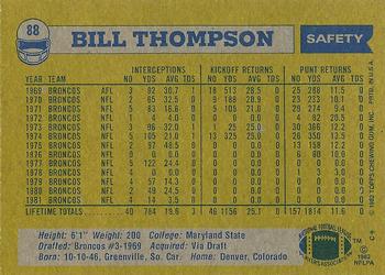 1982 Topps #88 Bill Thompson Back