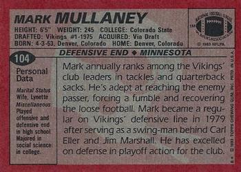 1983 Topps #104 Mark Mullaney Back