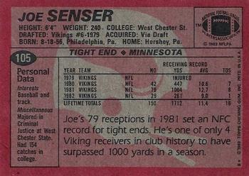 1983 Topps #105 Joe Senser Back