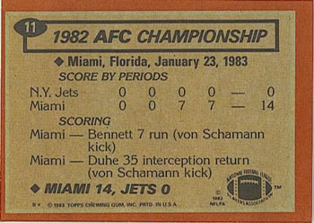 1983 Topps #11 1982 AFC Championship Back