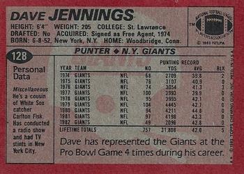 1983 Topps #128 Dave Jennings Back