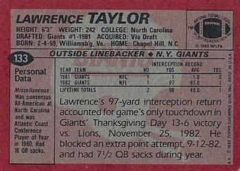 1983 Topps #133 Lawrence Taylor Back
