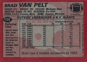 1983 Topps #134 Brad Van Pelt Back