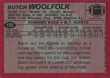 1983 Topps #135 Butch Woolfolk Back