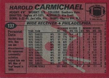 1983 Topps #137 Harold Carmichael Back