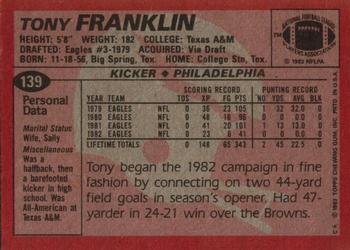 1983 Topps #139 Tony Franklin Back