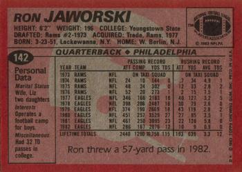 1983 Topps #142 Ron Jaworski Back