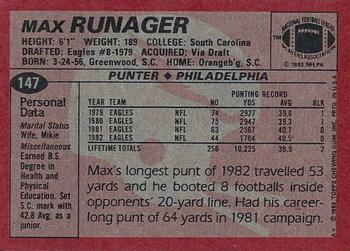 1983 Topps #147 Max Runager Back