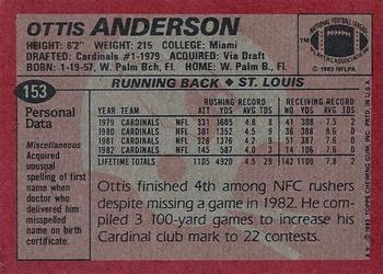 1983 Topps #153 Ottis Anderson Back