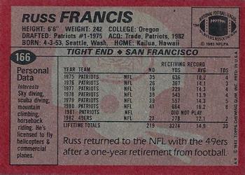 1983 Topps #166 Russ Francis Back