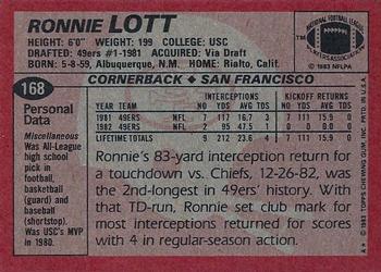 1983 Topps #168 Ronnie Lott Back