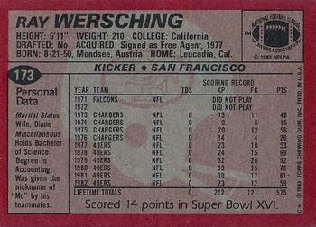 1983 Topps #173 Ray Wersching Back