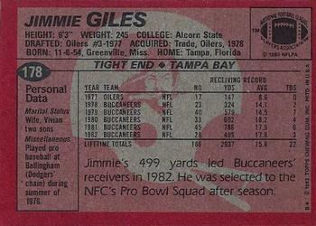 1983 Topps #178 Jimmie Giles Back