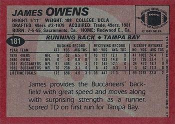 1983 Topps #181 James Owens Back