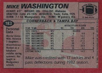 1983 Topps #183 Mike Washington Back