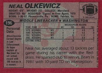 1983 Topps #196 Neal Olkewicz Back