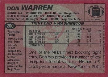 1983 Topps #200 Don Warren Back