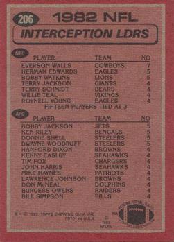 1983 Topps #206 1982 Interception Leaders  - Everson Walls / Bobby Jackson / Ken Riley / Donnie Shell / Dwayne Woodruff Back