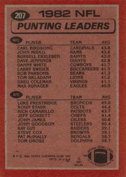 1983 Topps #207 1982 Punting Leaders - Carl Birdsong / Luke Prestridge Back