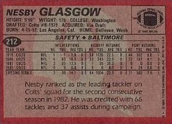 1983 Topps #212 Nesby Glasgow Back