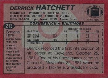 1983 Topps #213 Derrick Hatchett Back