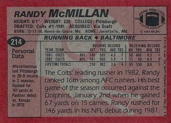 1983 Topps #214 Randy McMillan Back