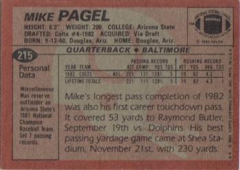 1983 Topps #215 Mike Pagel Back