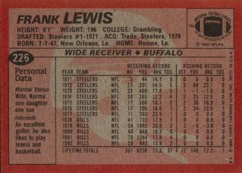 1983 Topps #226 Frank Lewis Back
