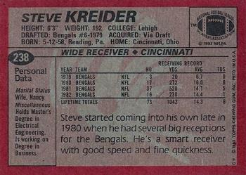 1983 Topps #238 Steve Kreider Back