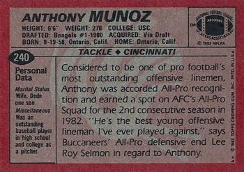 1983 Topps #240 Anthony Munoz Back