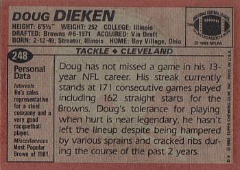 1983 Topps #248 Doug Dieken Back
