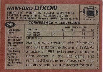1983 Topps #249 Hanford Dixon Back