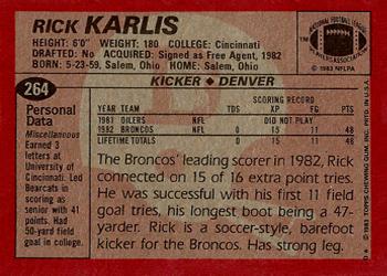 1983 Topps #264 Rich Karlis Back