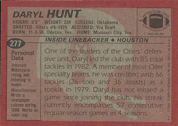 1983 Topps #277 Daryl Hunt Back