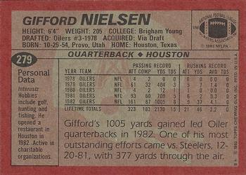 1983 Topps #279 Gifford Nielsen Back