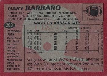 1983 Topps #283 Gary Barbaro Back