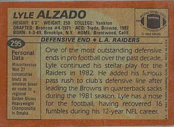 1983 Topps #295 Lyle Alzado Back
