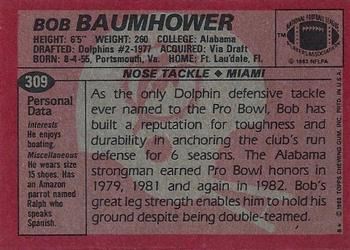 1983 Topps #309 Bob Baumhower Back