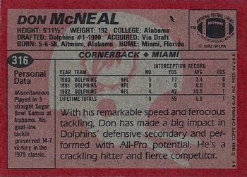 1983 Topps #316 Don McNeal Back