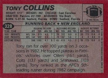 1983 Topps #328 Tony Collins Back