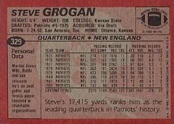 1983 Topps #329 Steve Grogan Back