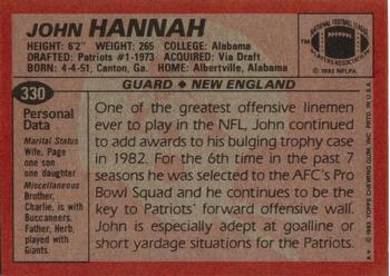 1983 Topps #330 John Hannah Back