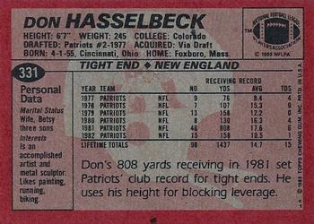 1983 Topps #331 Don Hasselbeck Back