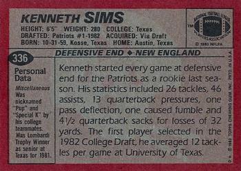 1983 Topps #336 Kenneth Sims Back