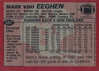 1983 Topps #337 Mark Van Eeghen Back