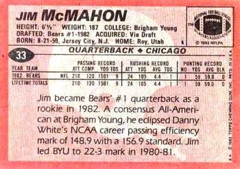 1983 Topps #33 Jim McMahon Back