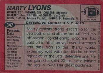 1983 Topps #347 Marty Lyons Back